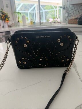 Michael Kors Black Studded Chain Crossbody Bag
